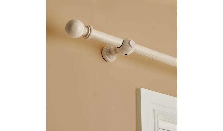 Argos Home Wooden Ball Washed White Curtain Pole with Rings - 180cm