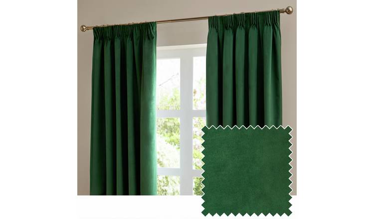 Furn Ultimate Velvet Blackout Pencil Pleat Curtains - Emerald Green - 229x183cm
