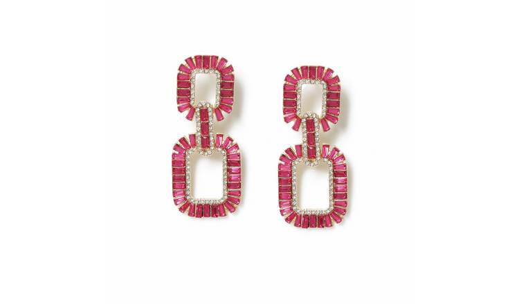 Freedom Pink Crystal Link Drop Earrings