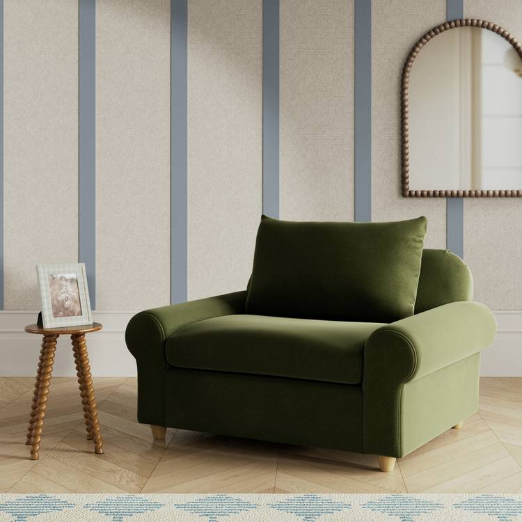 Habitat Whitby Velvet Cuddle Chair - Moss Green - Ash Leg 0