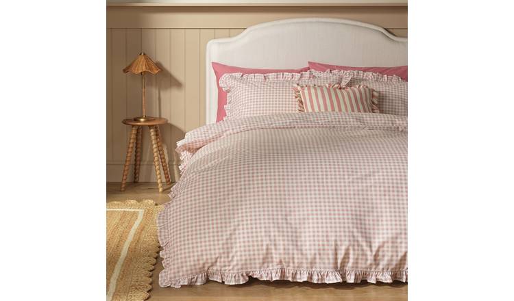 Argos Home Gingham Pink Bedding Set - Double