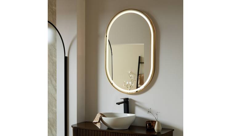 Argos Home Oakley Brass Pill LED Bathroom Mirror - 90x60cm
