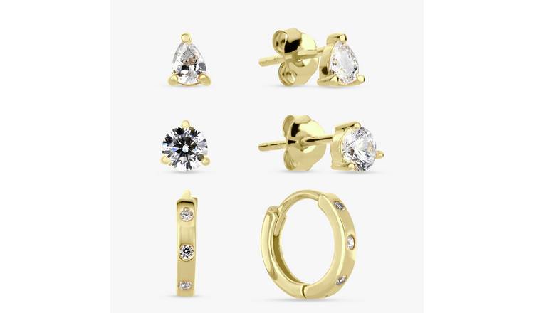Revere 9ct Gold Plated Silver Stud Huggies Earring Set