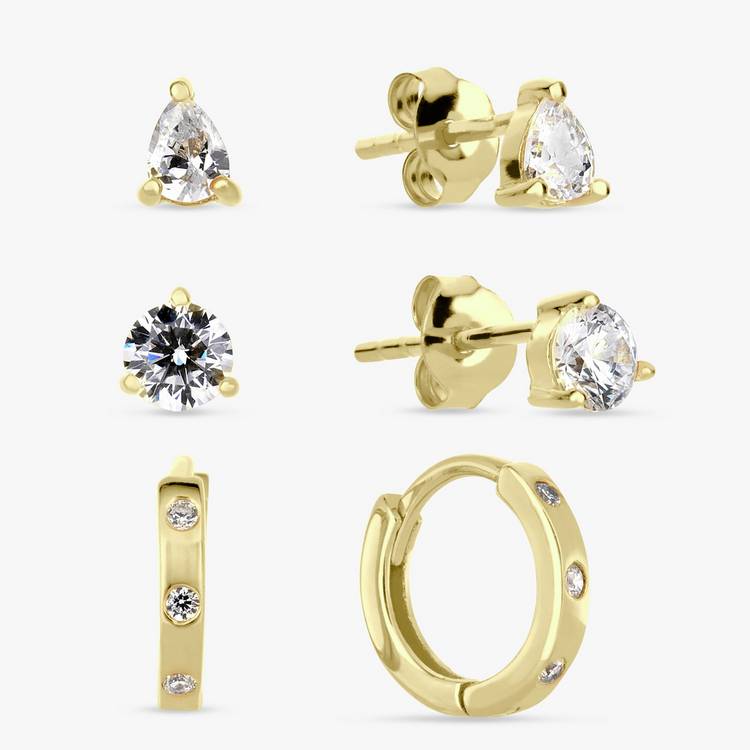 Revere 9ct Gold Plated Silver Stud and Huggie Earring Set