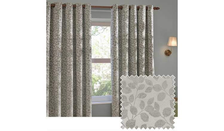 Wylder Grace Leaf Floral Eyelet Curtains - Grey - 229X137cm