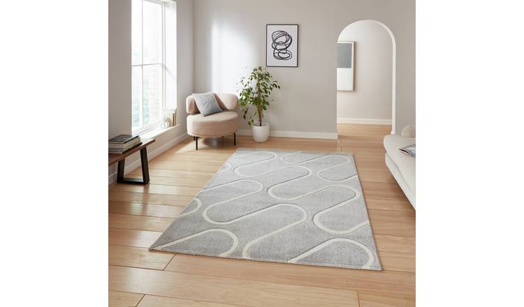 Catherine Lansfield Curve Grey Short Pile Rug - 80x150cm
