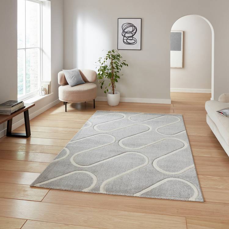 Catherine Lansfield Curve Grey Short Pile Rug 80x150cm