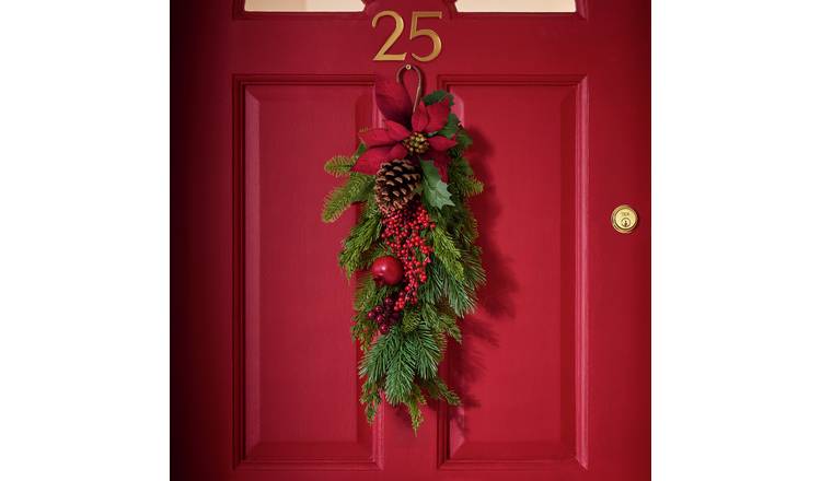 Argos Home Red Poinsettia Berry & Pinecone Christmas Swag