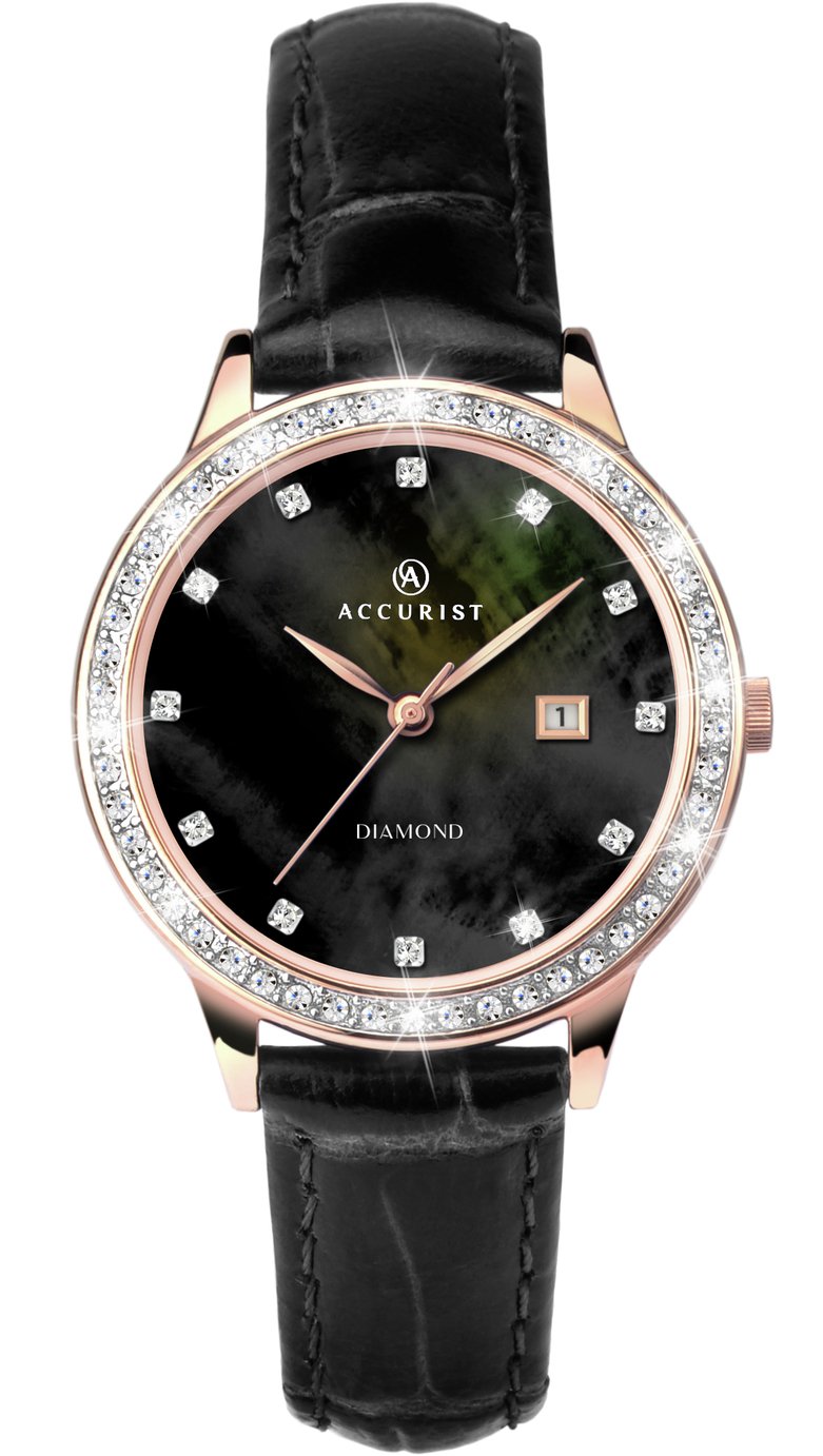 Accurist Ladies' Diamond Set Dial Black Leather Strap Watch review