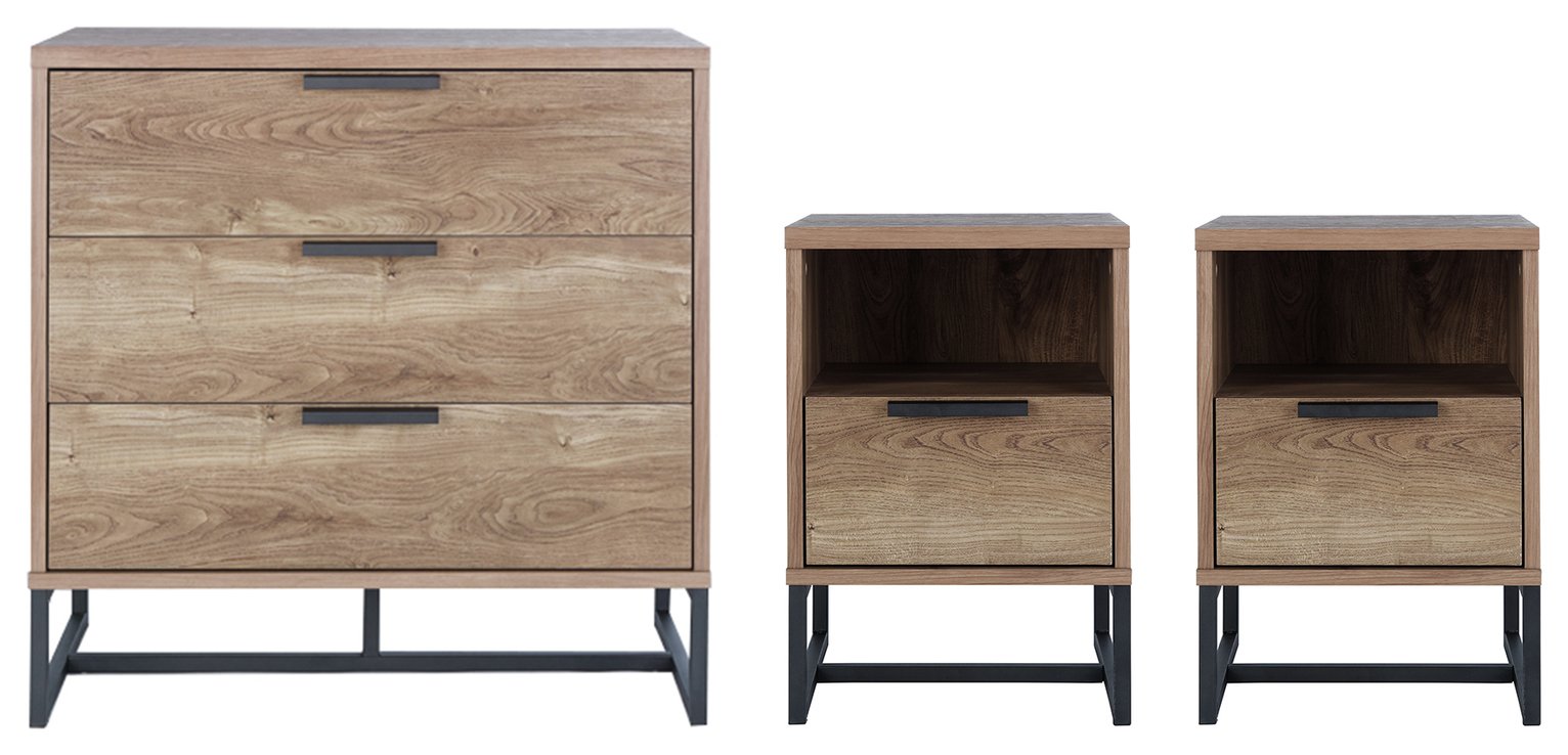 Habitat Nomad 2 Bedside & 3 Drawer Chest Set - Oak Effect