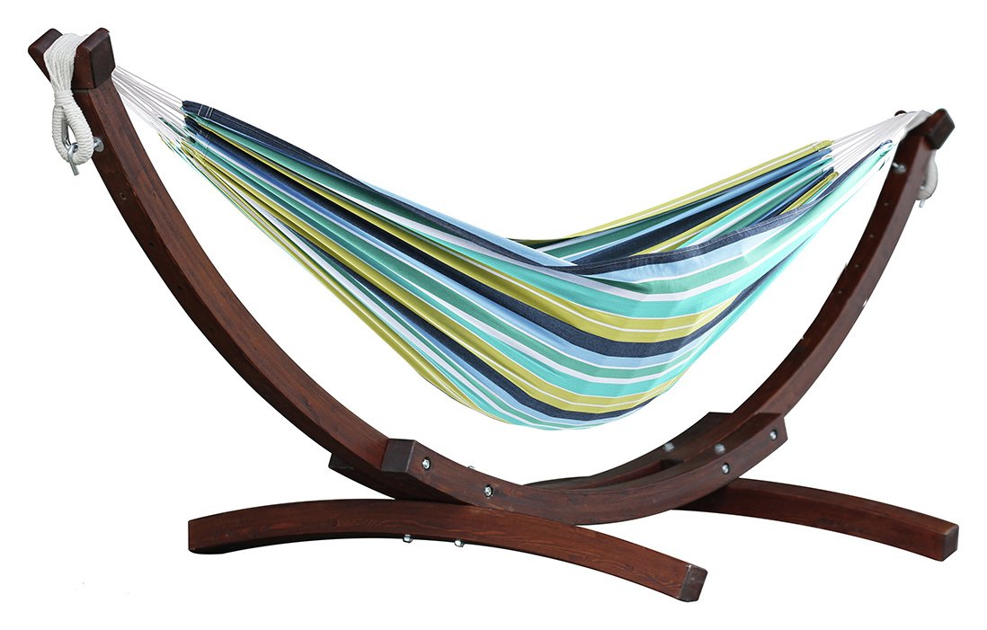 Vivere Double Cotton Hammock With Wooden Stand - Cayo Reef