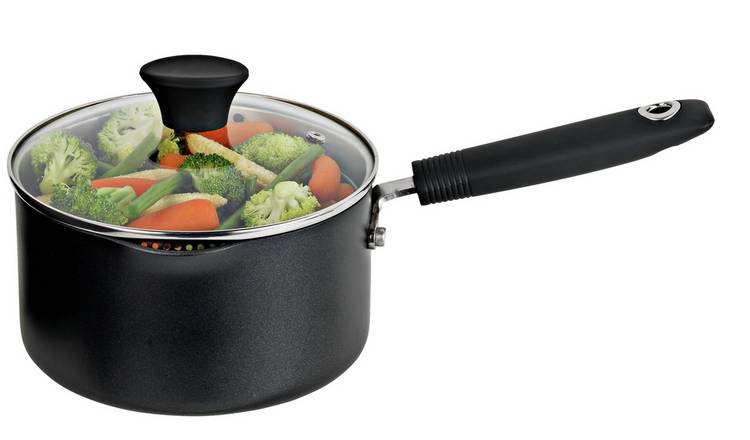 Habitat 18cm Aluminium Black Lidded Saucepan