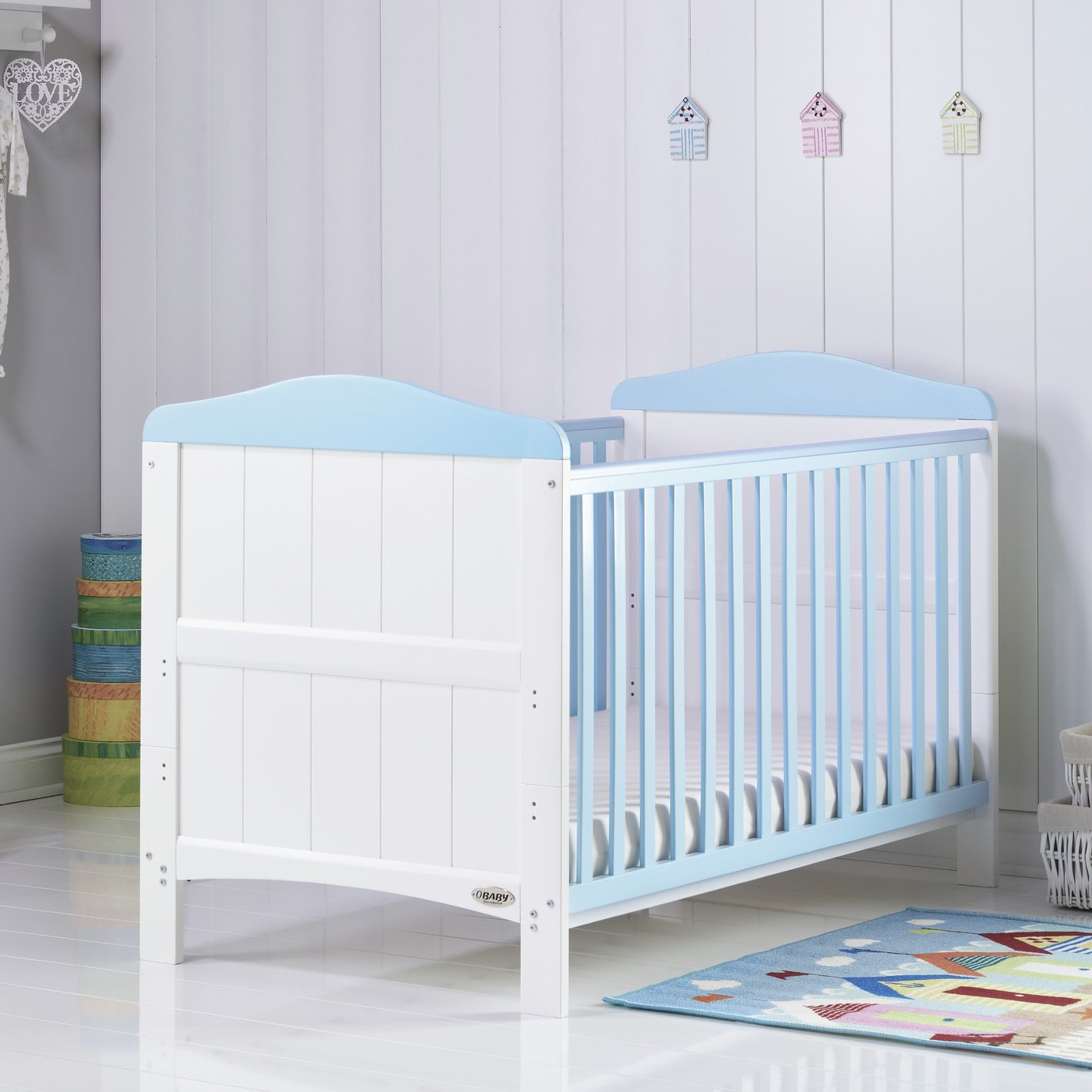 Obaby Whitby Cot Bed - White with Bonbon Blue