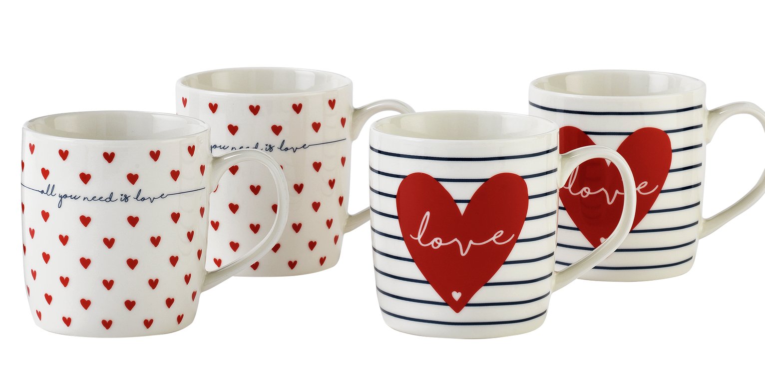 Argos Home Set of 4 Heart Mugs