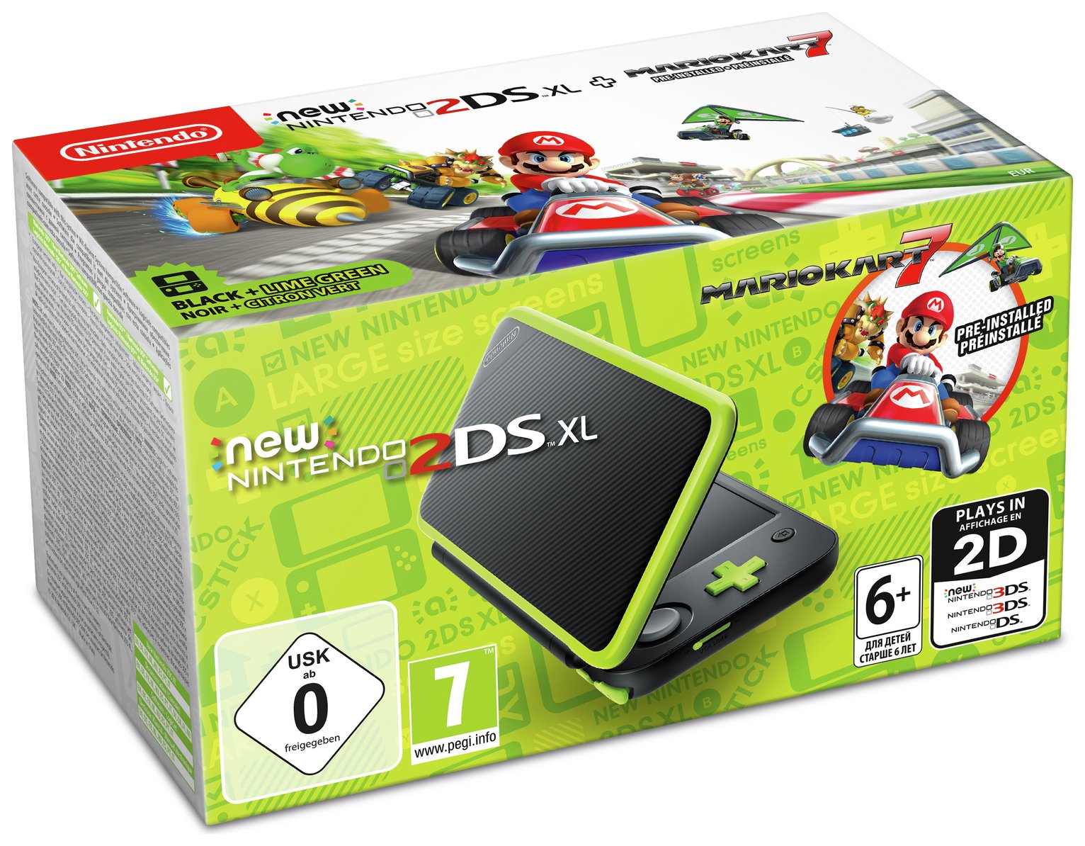 Nintendo 2DS XL Console with Mario Kart 7 - Black / Green