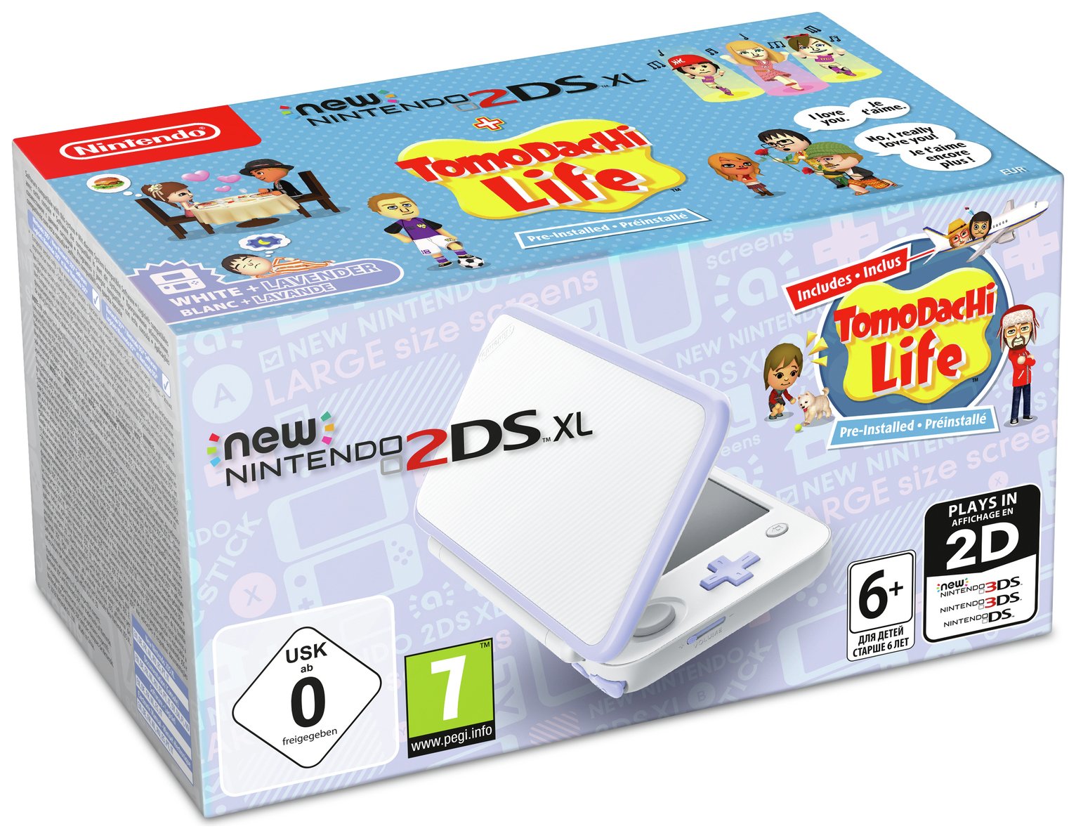 Nintendo 2DS XL Console with Tomodachi - White / Lavender