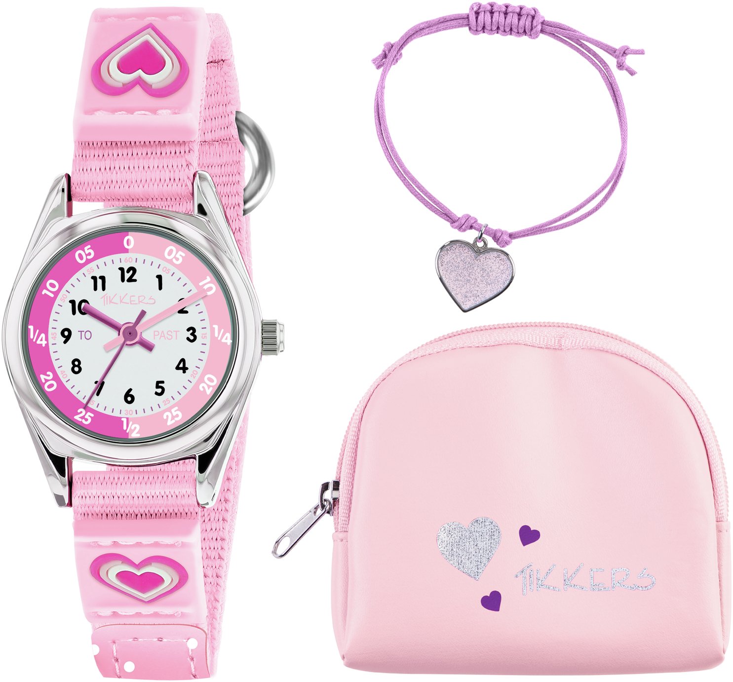 Tikkers Kid's Pink Heart Watch, Bracelet and Purse Set