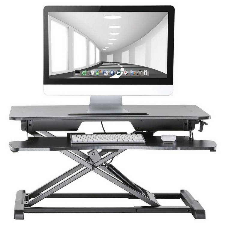 ProperAV Two-Tier Stand Up Desk Workstation - Black, 80 x 61.5 x 50 cm