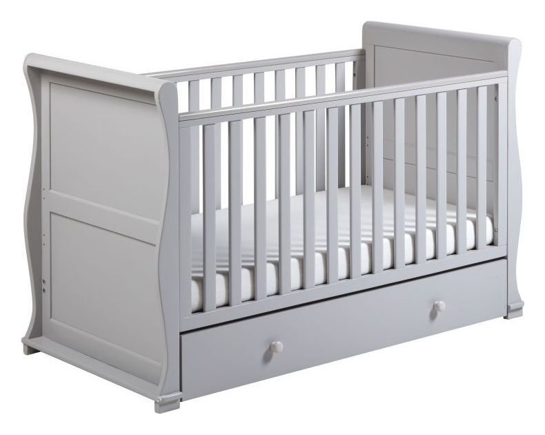 grey cot and mattress