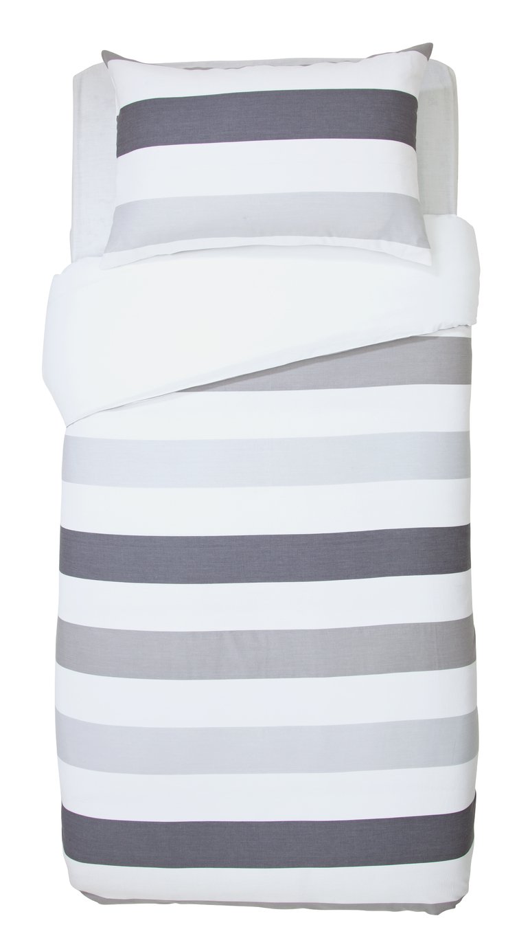 Argos Home Grey Waffle Stripe Bedding Set - Single