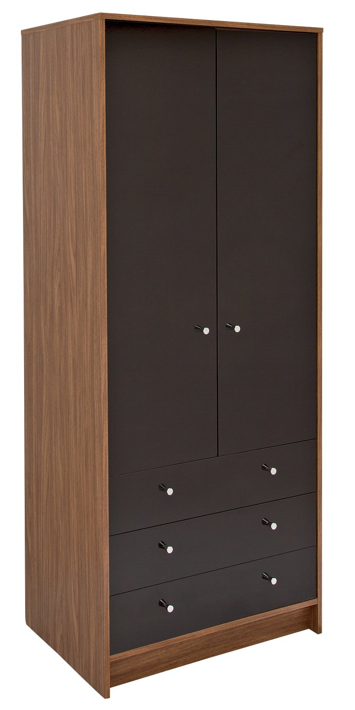 Argos Home Malibu 2 Dr 3 Drw Wardrobe - Black Gloss & Walnut