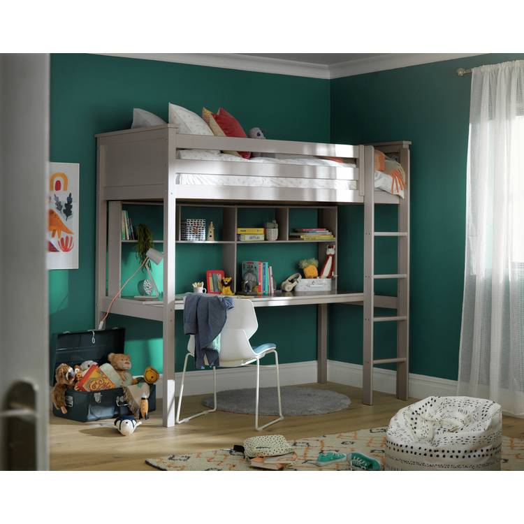 Habitat Brooklyn High Sleeper Bed, Desk & Shelf - Grey 0