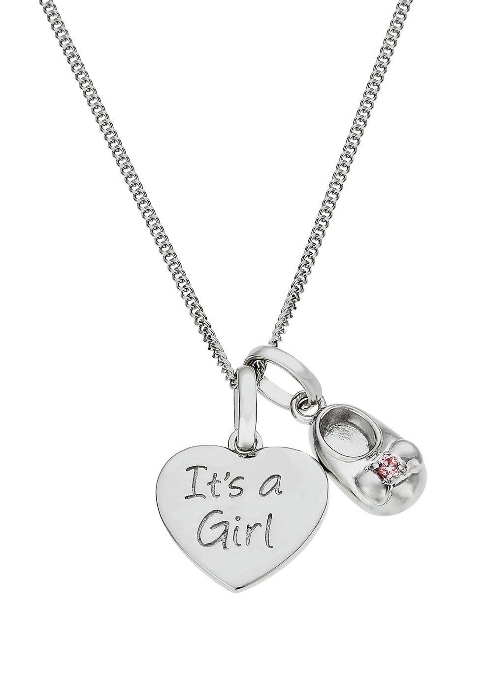 Moon & Back Silver Baby Girl Pendant 18 Inch Necklace