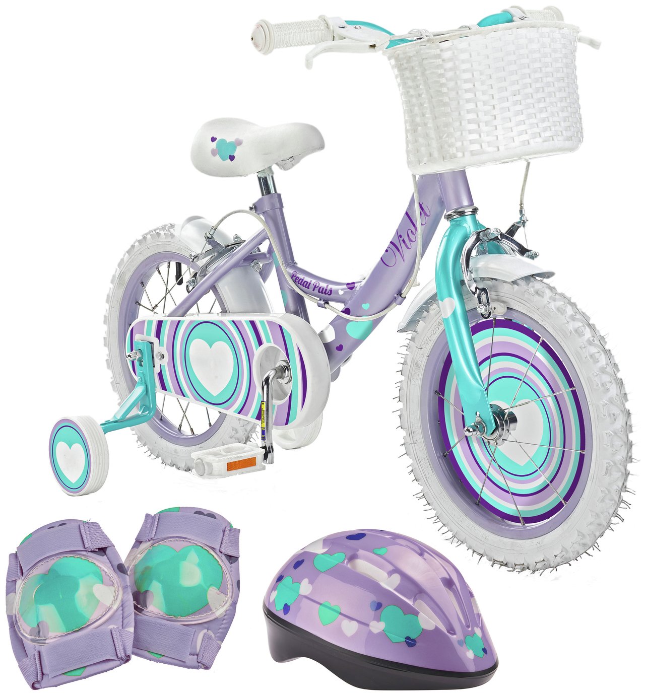 Pedal Pals Violet Hearts 14 inch Bike, Helmet & Knee Pads