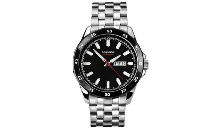 Buy Sekonda Men s Stainless Steel Black Dial Bracelet Watch