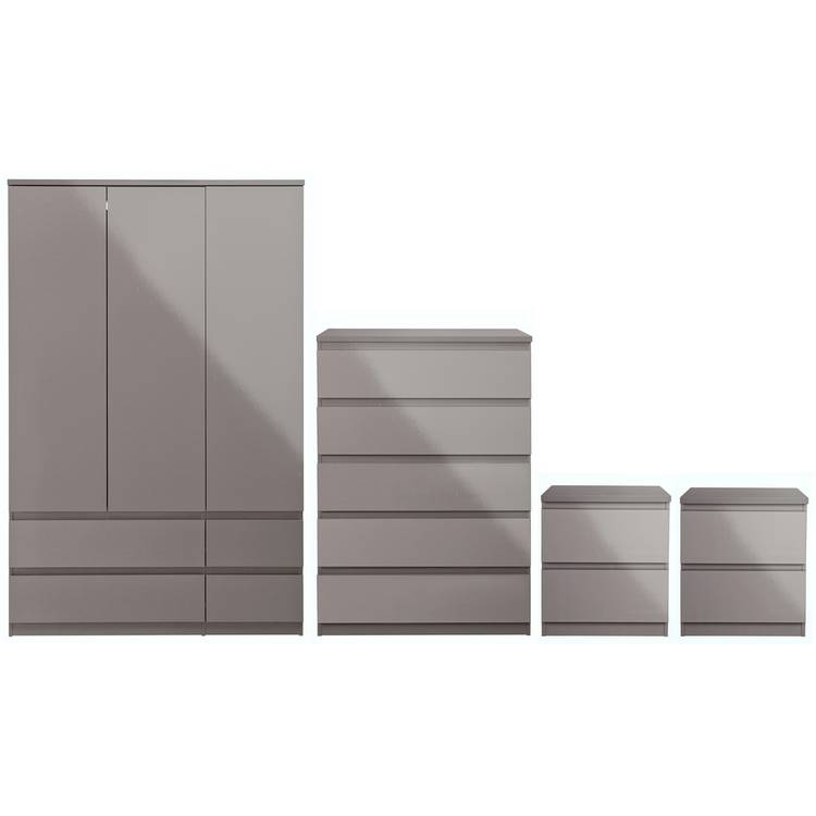 Habitat Jenson 4 Piece 3 Door Wardrobe Set - Grey Gloss 0