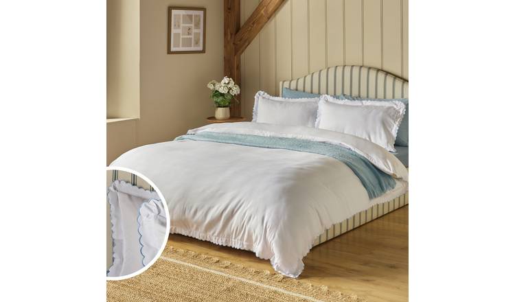 Argos Home Embroidered Scallop Edge White Bedding Set - Superking