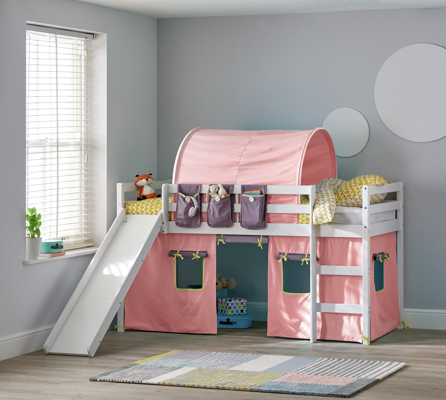 Argos Home Kaycie White Mid Sleeper with Slide & Rose Tent