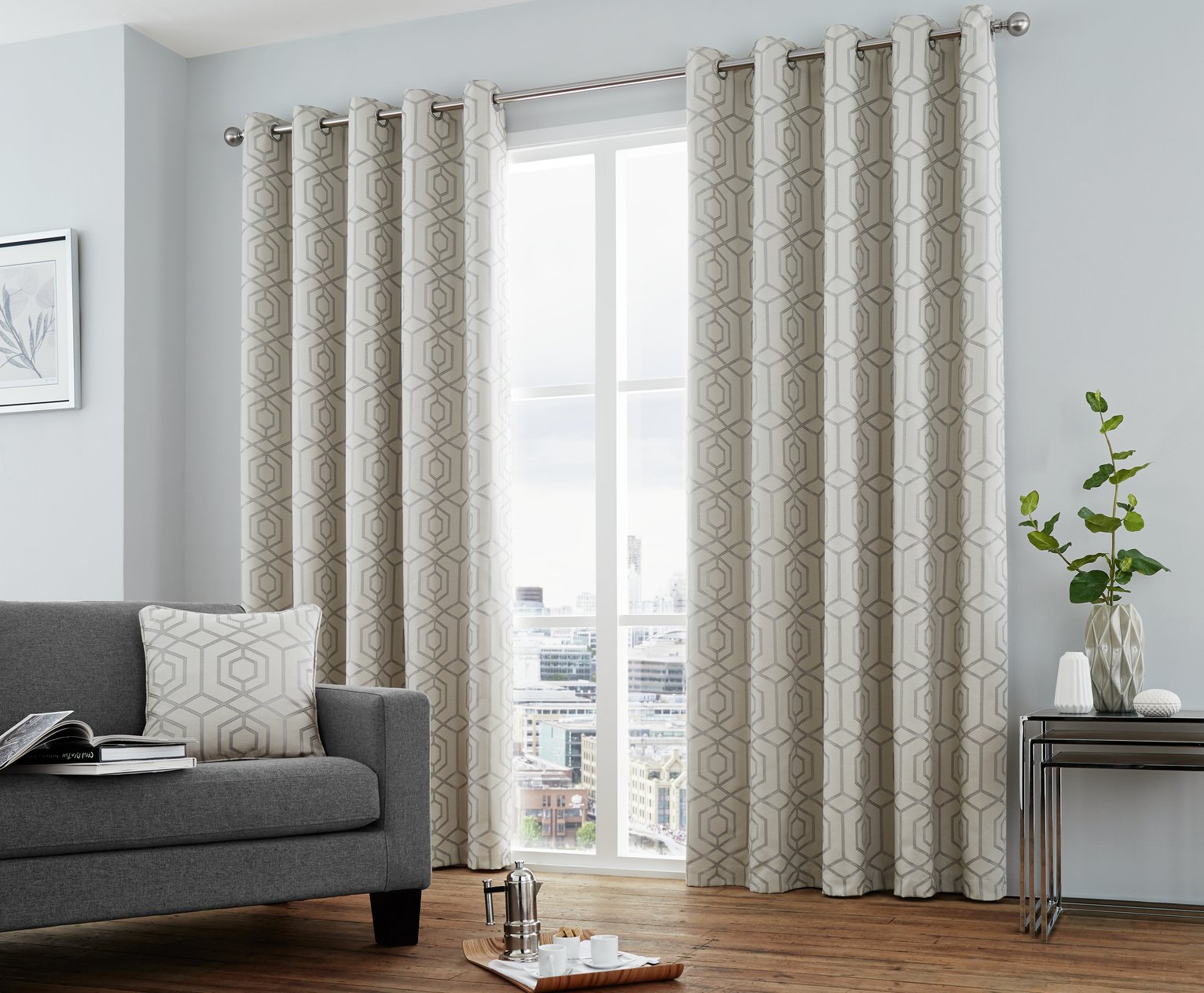 Curtina Camberwell Eyelet Curtains - 168x183cm - Silver
