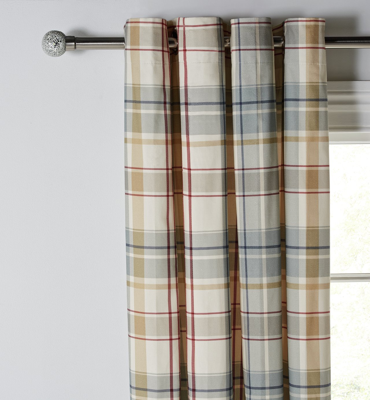 Argos Home Printed Check Lined Eyelet Curtains - Grey