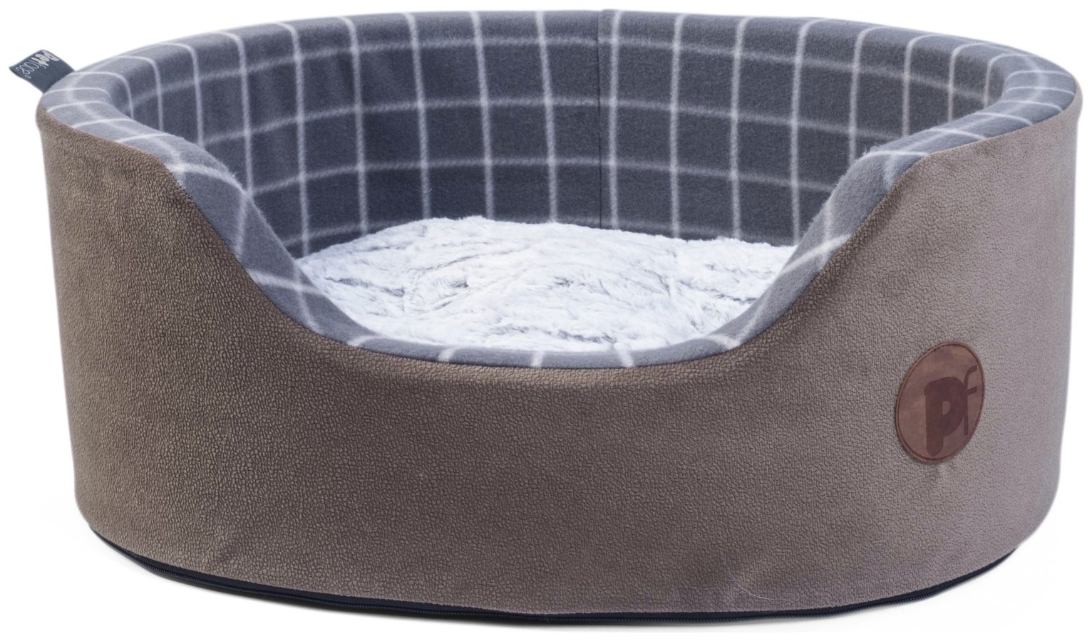 Petface Grey Window Check Foam Oval Pet Bed - Medium