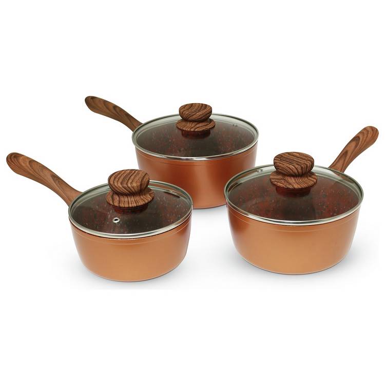 JML Copper Stone Pan 3 Piece Pan Set with Lids  - Brown 0