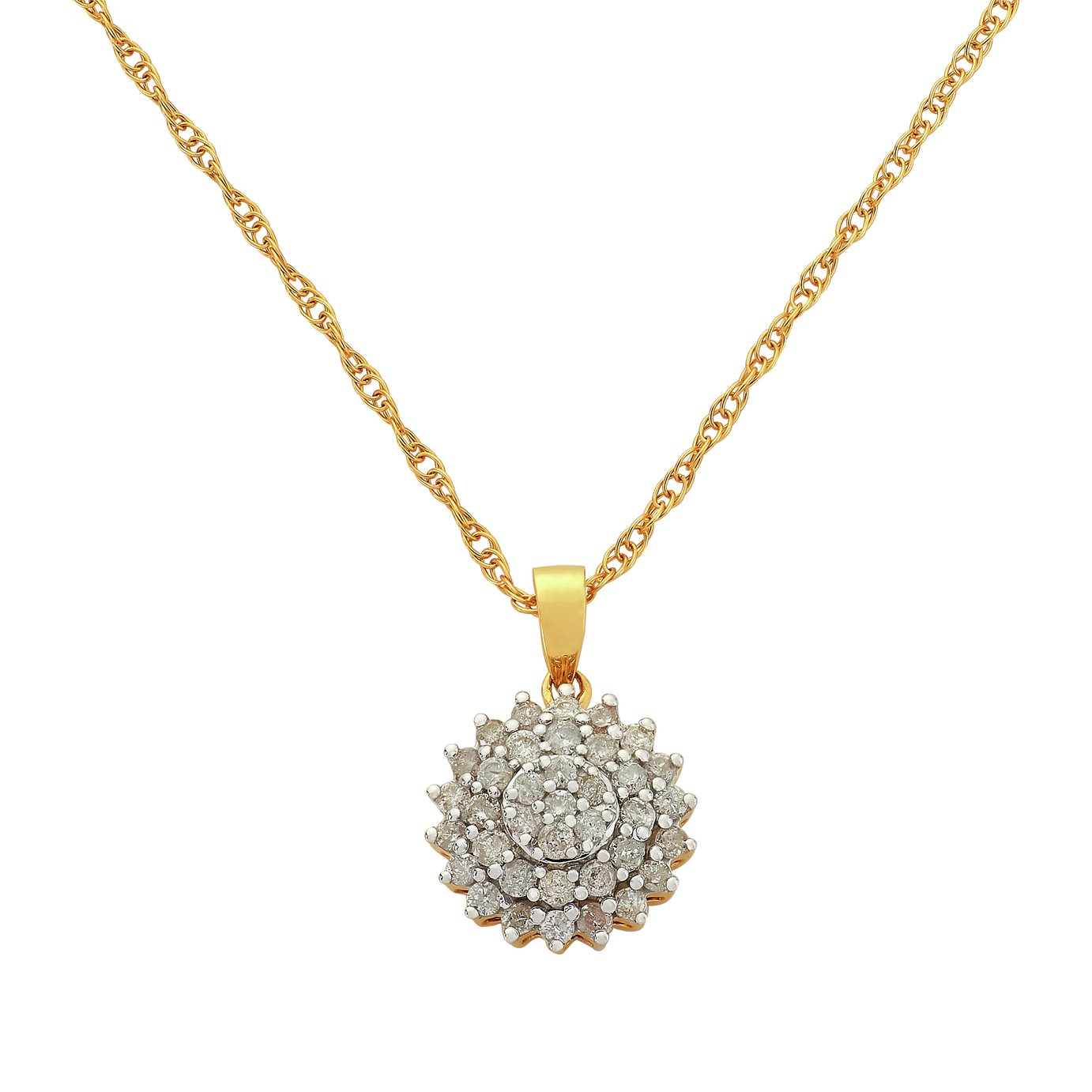 Revere 9ct Gold Diamond Cluster Pendant Necklace