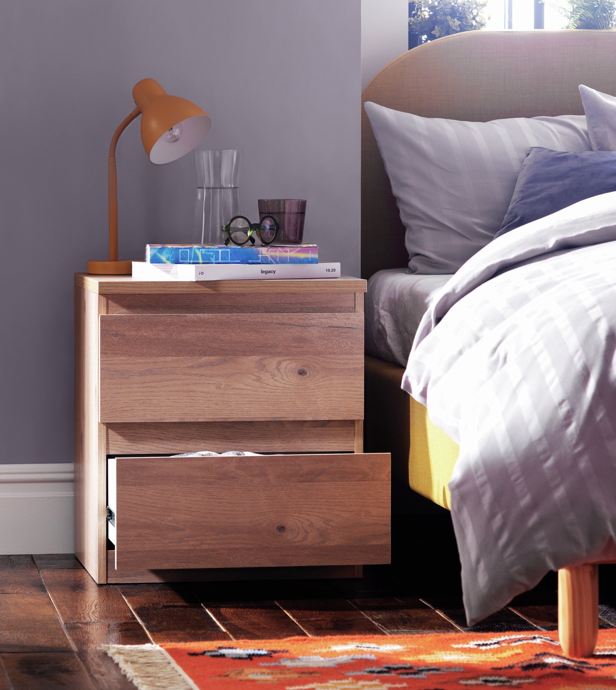 Habitat Jenson 2 Drawer Bedside Table - Oak Effect