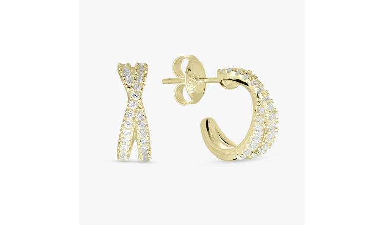 Revere Gold Plated Sterling Silver Crossover Stud Earrings