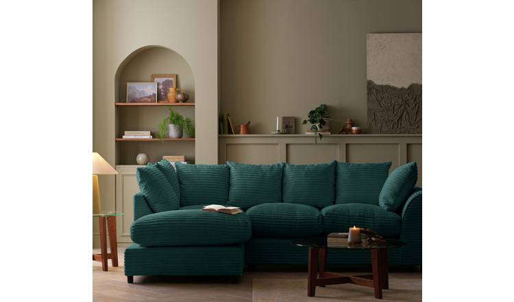 Argos Home Harry Large Left Hand Corner Chaise Sofa - Teal Cord 