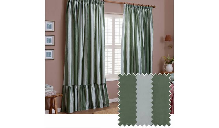 Wylder Birdie Stripe Pencil Pleat Curtains - Green/Mist - 117x137cm