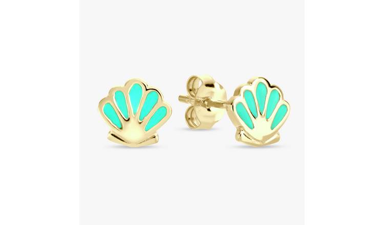 Revere Gold Plated Silver Enamel Shell Stud Earrings