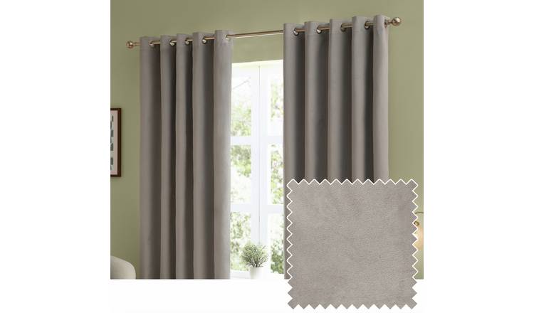 Furn Ultimate Velvet Blackout Eyelet Curtains - Silver - 117x137cm