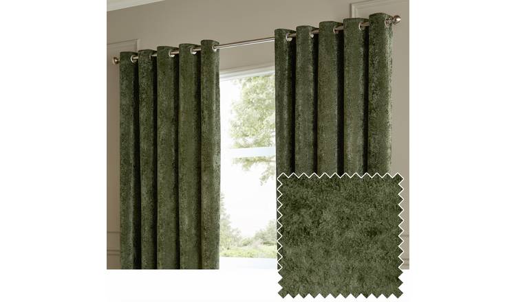 Paoletti Lustre Velvet Eyelet Curtains - Green - 117x183cm