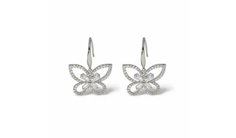 Freedom Silver Crystal Mini Butterfly Drop Earrings