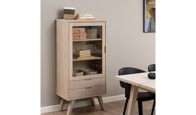 Furniture To Go A-Line 1 Glass Door 2 Drawer Display Cabinet - Natural