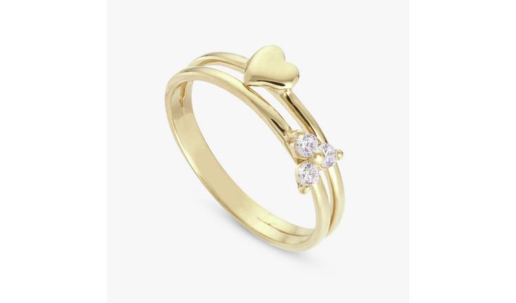 Revere Gold Plated Silver Hearts Double Band Ring - Medium