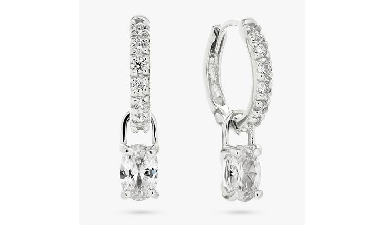 Revere Sterling Silver Cubic Zirconia Drop Hoop Earrings