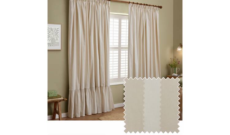 Wylder Birdie Stripe Pencil Pleat Curtains - Oat/Milk - 117x137cm