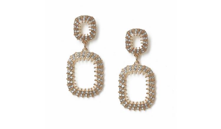 Freedom Gold Tone Crystal Double Link Drop Earrings